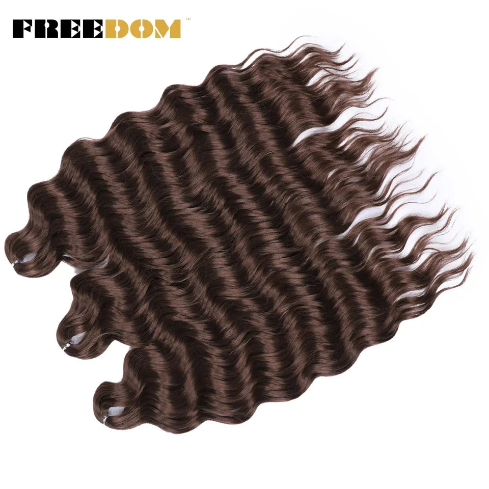 FREEDOM Synthetic Curly Braiding Hair Extensions 24 Inch/60 cm Long Deep Wavy Twist Crochet Braids Hair Ombre Brown Rainbow Hair