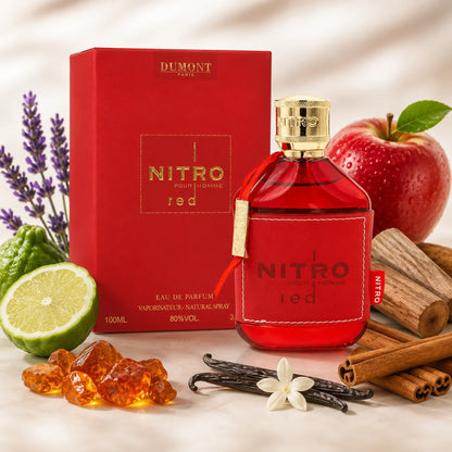 Dumont Nitro Red Pour Homme Eau de Parfum for Men, 3.4 Fl Oz / 100ml, Bold Masculine Fragrance Spray with Red Bottle and Gift Box for Daily Wear, Date Night and Special Occasions