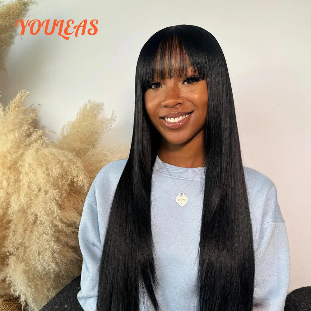 Bone Straight With Bangs 100% Human Hair Wig 360 Precut Transparent Lace Front Hair Wig Virgin Hair For Woman For Clearance