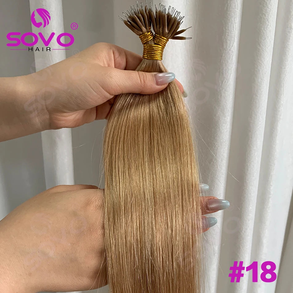 Nano Ring Hair Extensions Human Hair 100 Strands Remy European Straight Hair Natural Blonde Invisible Reusable