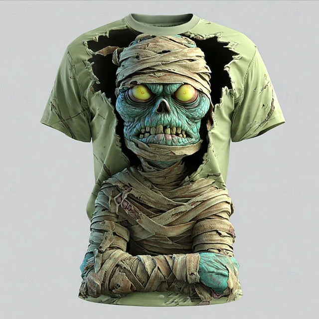 Fun Skull Zombie Horror Patte 3DPatte Sport Quickdry Breatha Men's T-Shirt Outdoor Street Cosplay Parent-child Clothing Summer