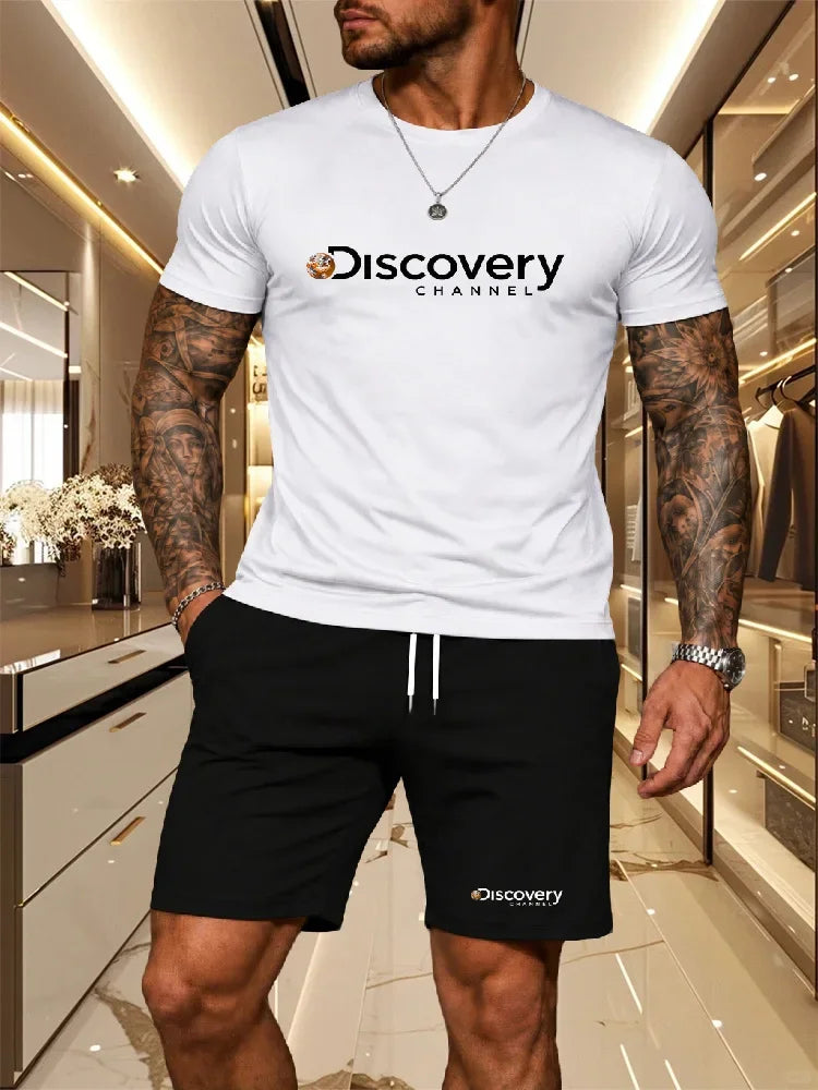 2026 Summer Men's Streetwear 2 Piece Set O-Neck T-Shirt+Sports Shorts Quick Dry Fitness Gym Running Suit Hot Sale Fashion Casual