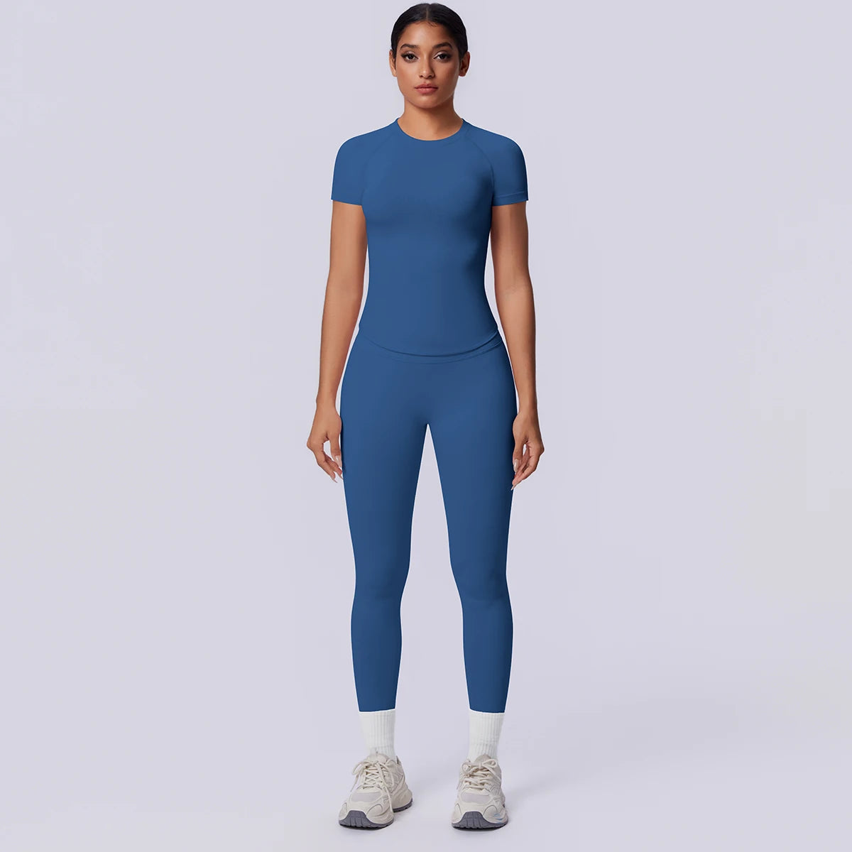 Rooftrellen New 2PCS/set Yoga Set Summer Quick Drying Fitness Sports Workout Top T-Shirt High Stretch Seamless Yoga Leggings Set