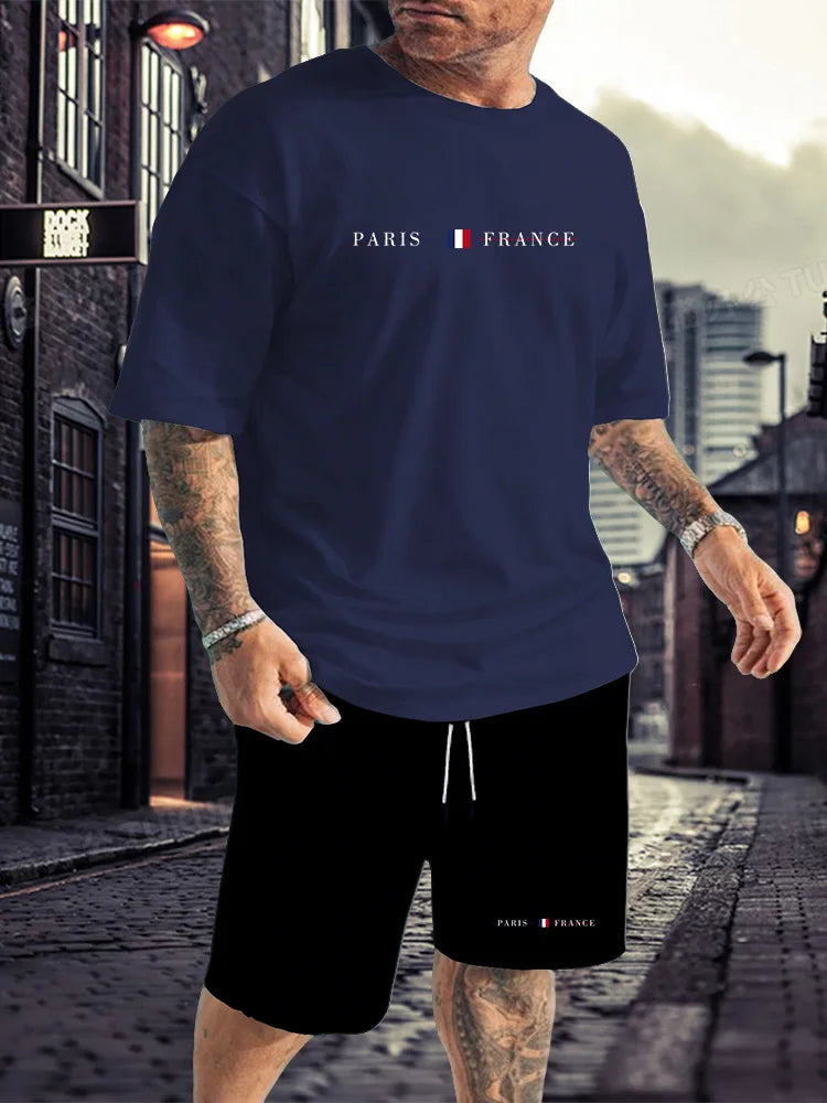 Men's Tracksuit 2 Piece O-neck Short Sleeve Shirt Shorts Set Men's Running Suit Plus Size T Shirts Man Clothing Summer T-shirt