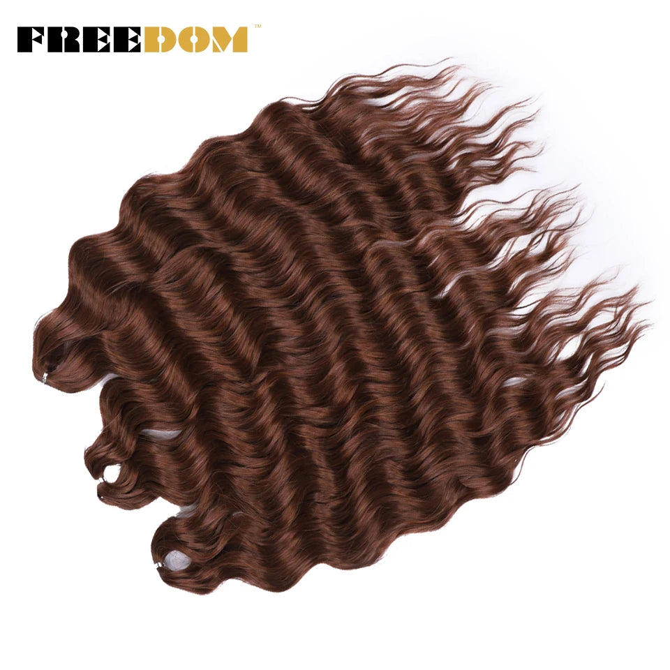 FREEDOM Synthetic Curly Braiding Hair Extensions 24 Inch/60 cm Long Deep Wavy Twist Crochet Braids Hair Ombre Brown Rainbow Hair