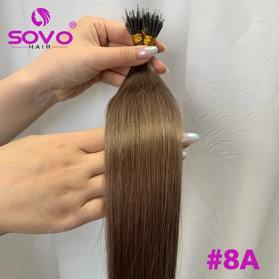 Nano Ring Hair Extensions Human Hair 100 Strands Remy European Straight Hair Natural Blonde Invisible Reusable