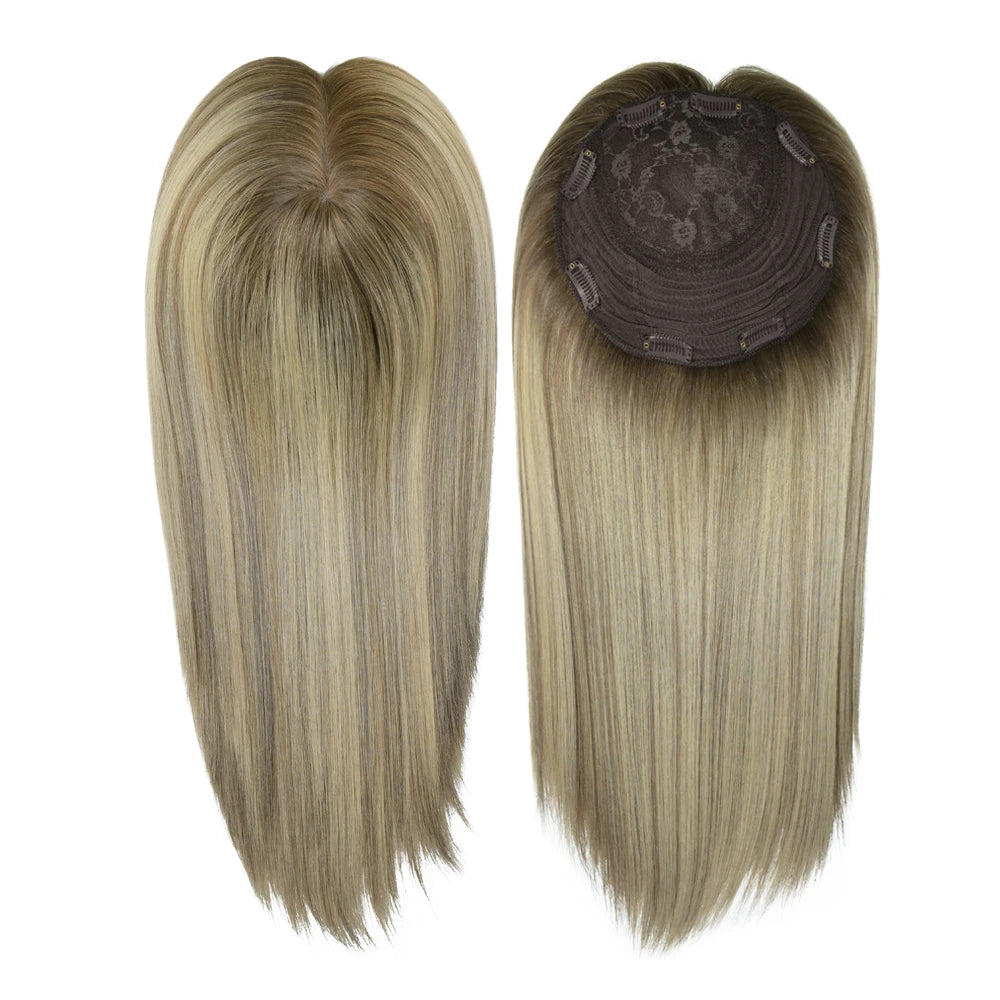 14 Inches Mogolian Cuticle Remy Hair Topper Silky Straight 8x8” Jewish Kosher Human Hairpieces Topper Free Style 120% Density