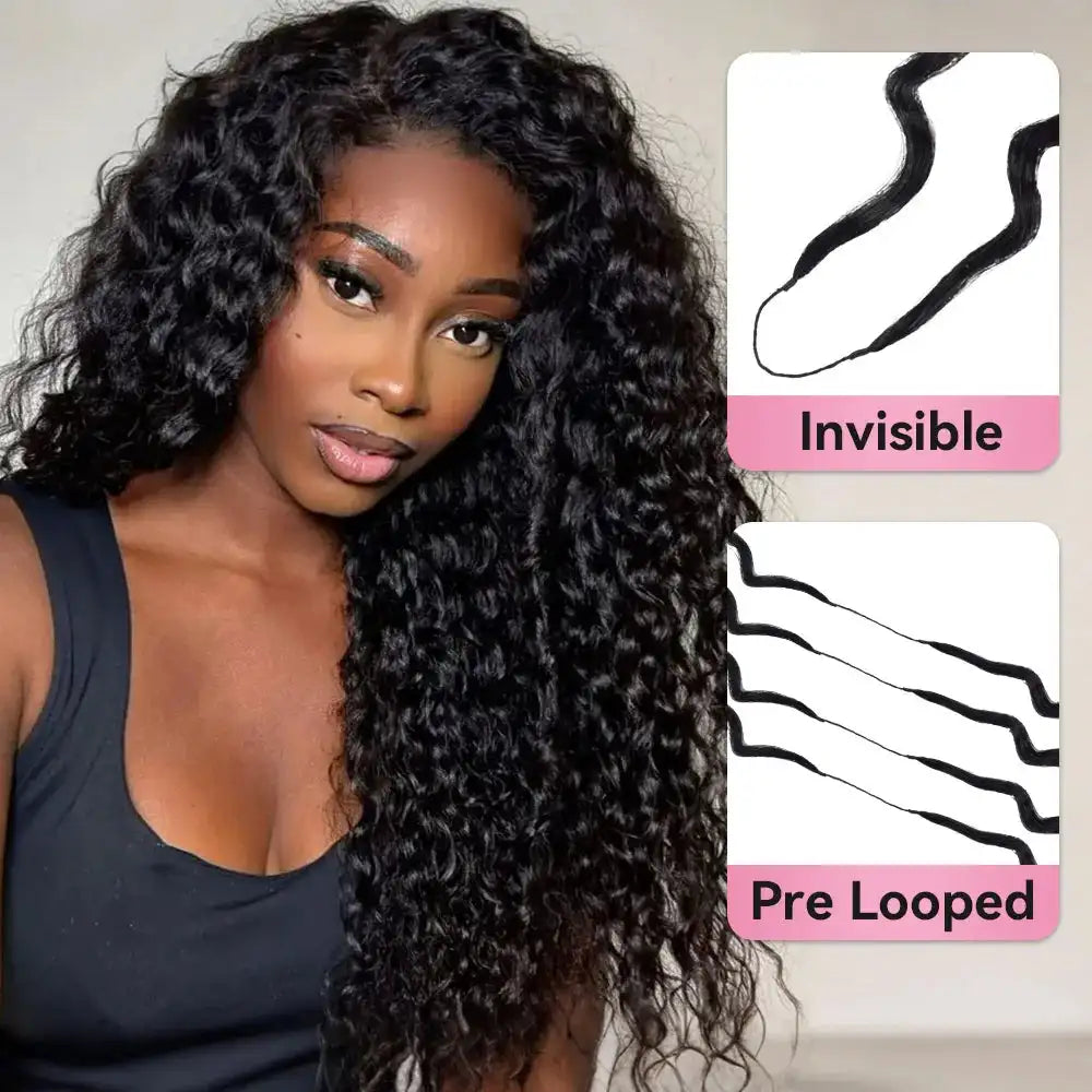 Feather Crochet Human Hair Deep Curly 50G Knotless Pre‑Separated Invisible Miracle Knots Hair Lightweight Reusable Crochet Hair