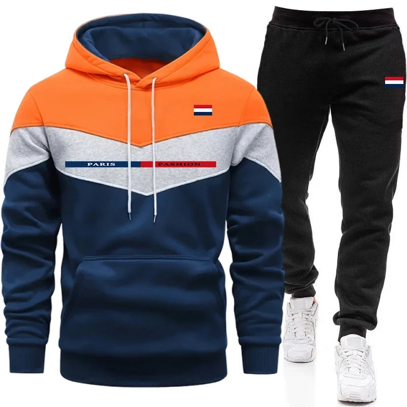 Fall Winter Daily Casual Sports Jogging Suit Outdoor Comfort Hoodie Outfits Paris Fashion Men's Set Hooded Sweatshirt Sweatpants