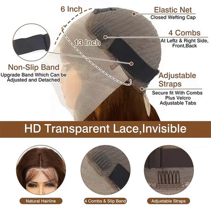 220% Density 34 Inch Chocolate Brown Bone Straight Lace Front Human Hair Wig Straight Wig 13x6 Transparent HD Lace Frontal Wigs