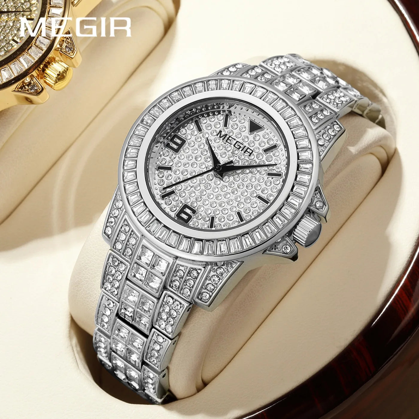 MEGIR Luxury Diamond Watches Unisex Fashion Analog Quartz Watch Bracelet Wristwatch Men Rhinestone Strap Relogios Masculino