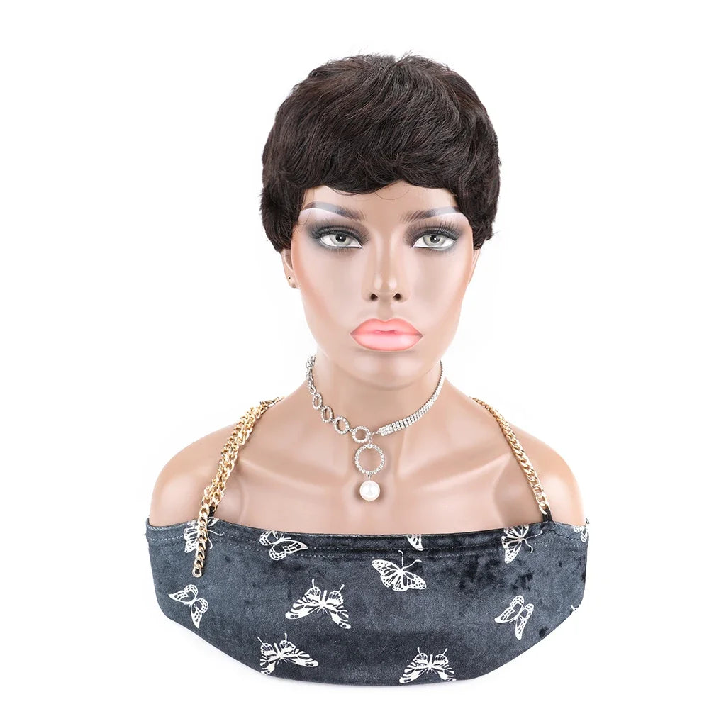 Bliss Short Human Hair Wigs Pixie Cut Straight Wigs for Black Women Full Machine Made Natural Color Cheap Remy Human Hair Wig