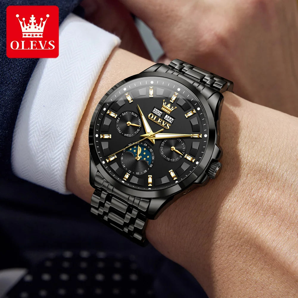 OLEVS 7070 Automatic Watch Men Moon phase Waterproof Men Watches Stainless steel Luxury Mechanical Watch for Men