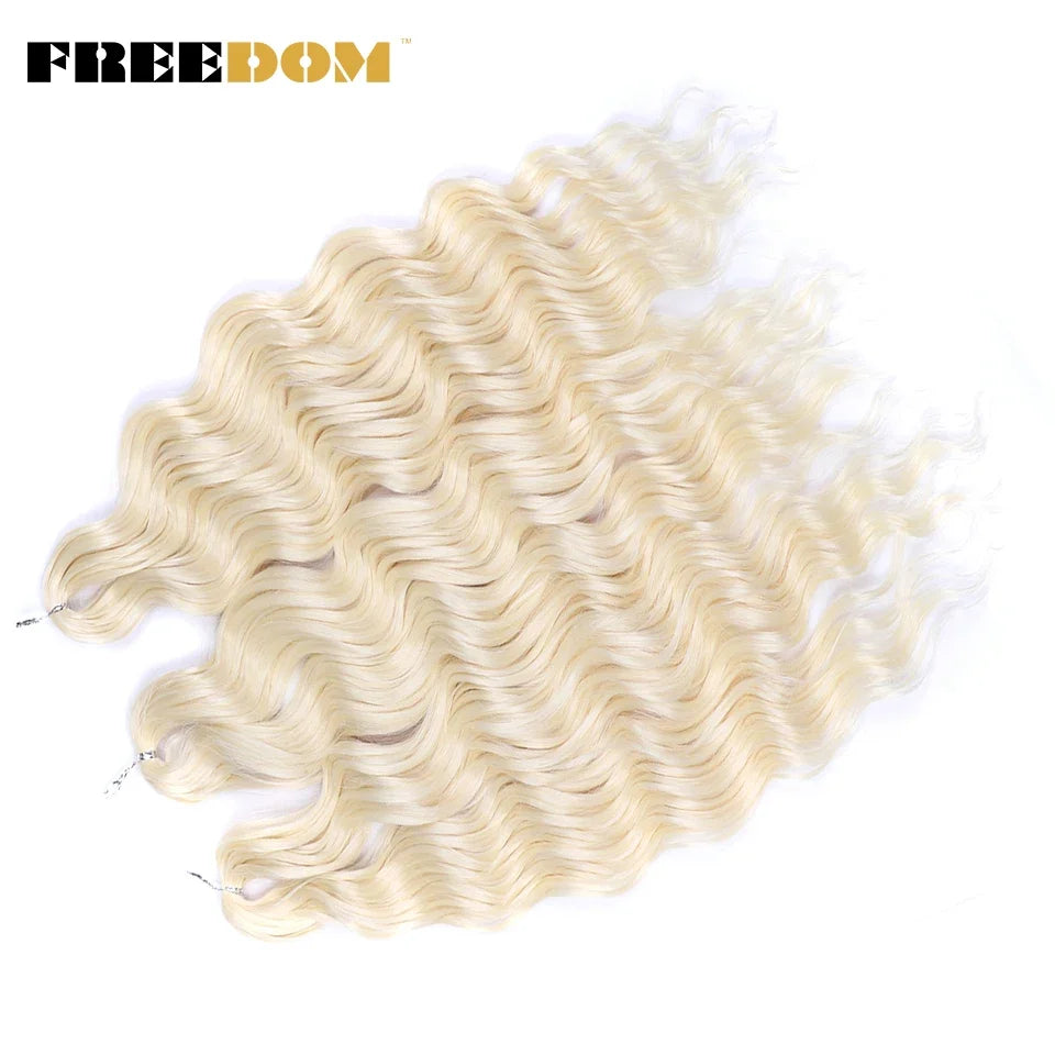 FREEDOM Synthetic Curly Braiding Hair Extensions 24 Inch/60 cm Long Deep Wavy Twist Crochet Braids Hair Ombre Brown Rainbow Hair