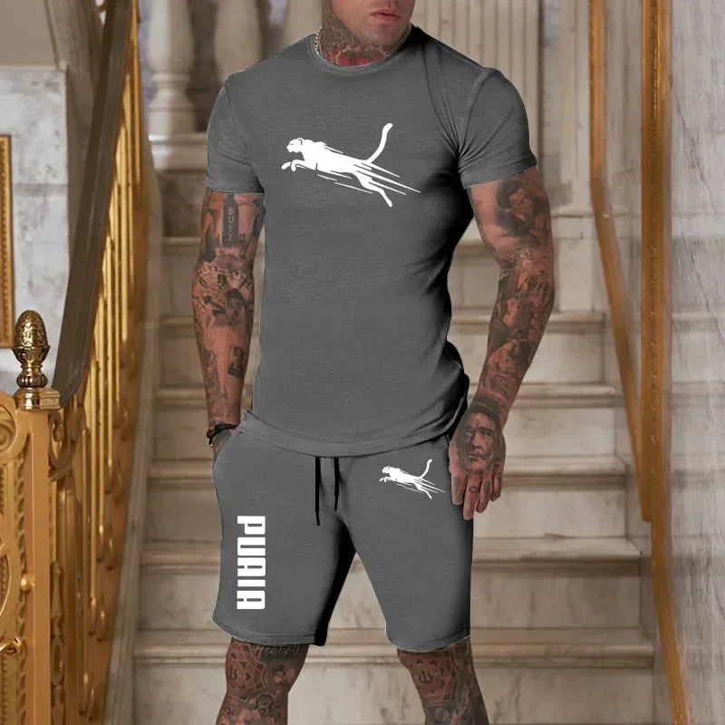 2026 Trendy Fashion Casual Summer Outdoor Sports Set Men's Breathable T-shirt and Shorts Casual Two-piece Set