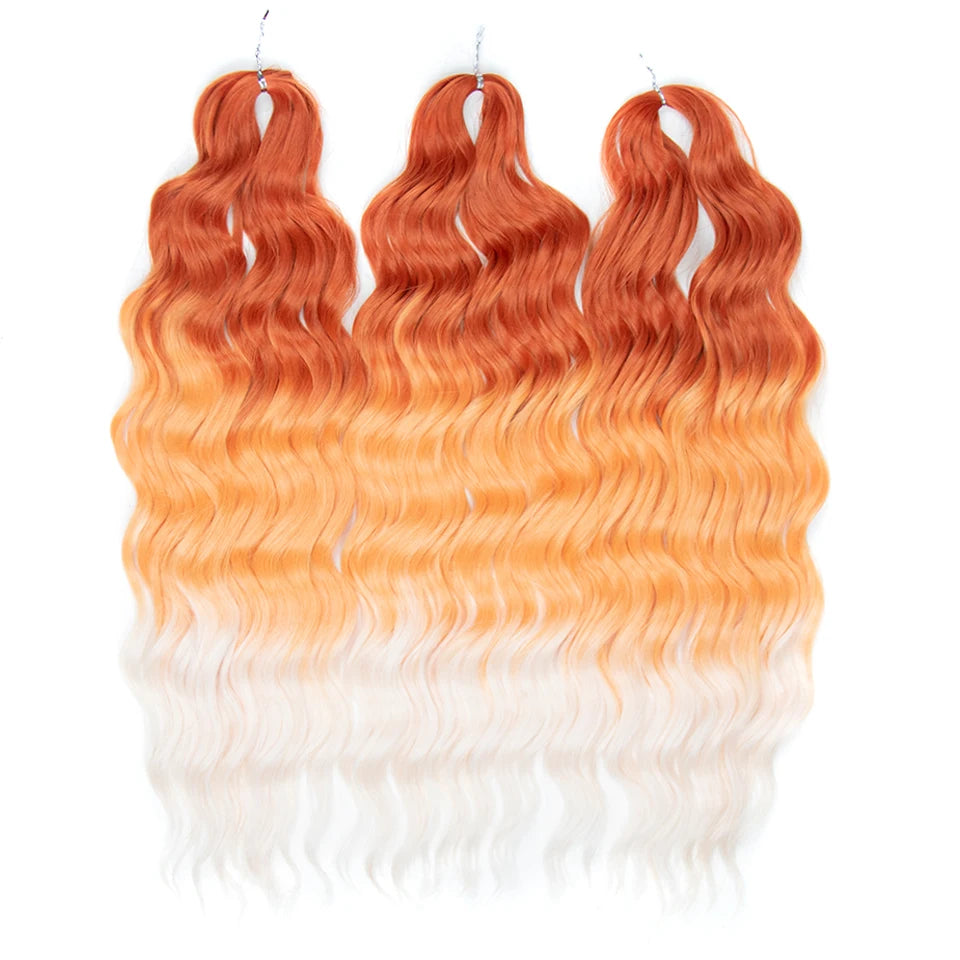 FREEDOM Synthetic Curly Braiding Hair Extensions 24 Inch/60 cm Long Deep Wavy Twist Crochet Braids Hair Ombre Brown Rainbow Hair