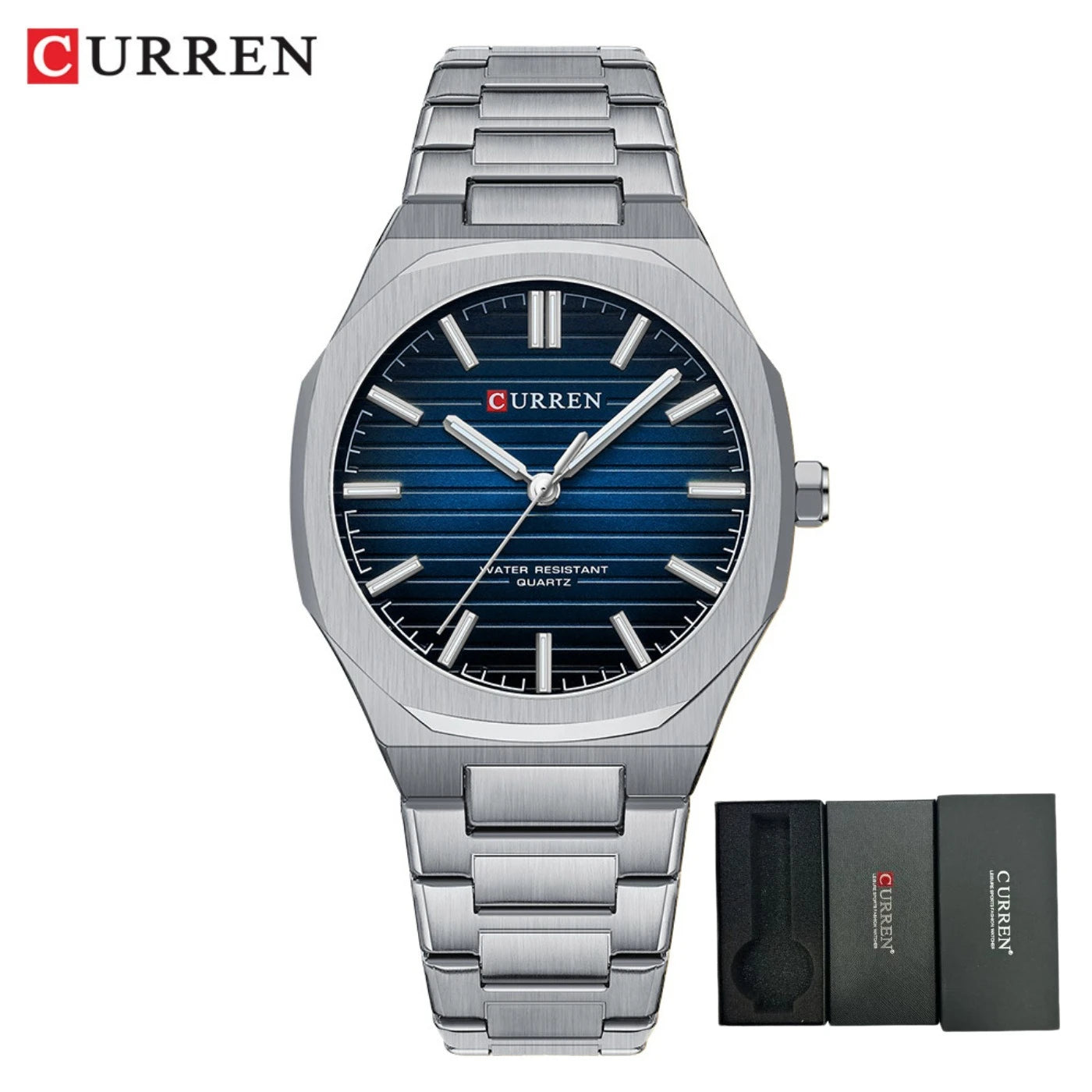 CURREN 8456 Business Quartz Stainless Steel Strap Watch Square Dial Casual Style Wristwatch with Waterproof Function