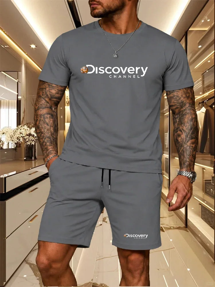 2026 Summer Men's Streetwear 2 Piece Set O-Neck T-Shirt+Sports Shorts Quick Dry Fitness Gym Running Suit Hot Sale Fashion Casual