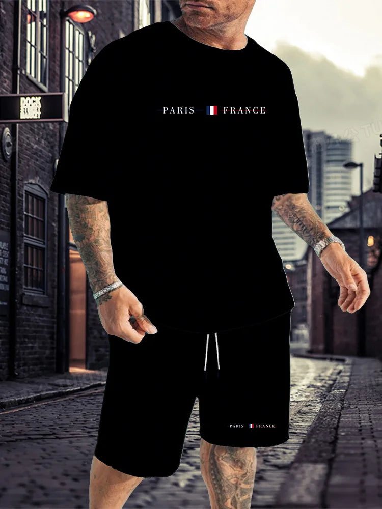 Men's Tracksuit 2 Piece O-neck Short Sleeve Shirt Shorts Set Men's Running Suit Plus Size T Shirts Man Clothing Summer T-shirt