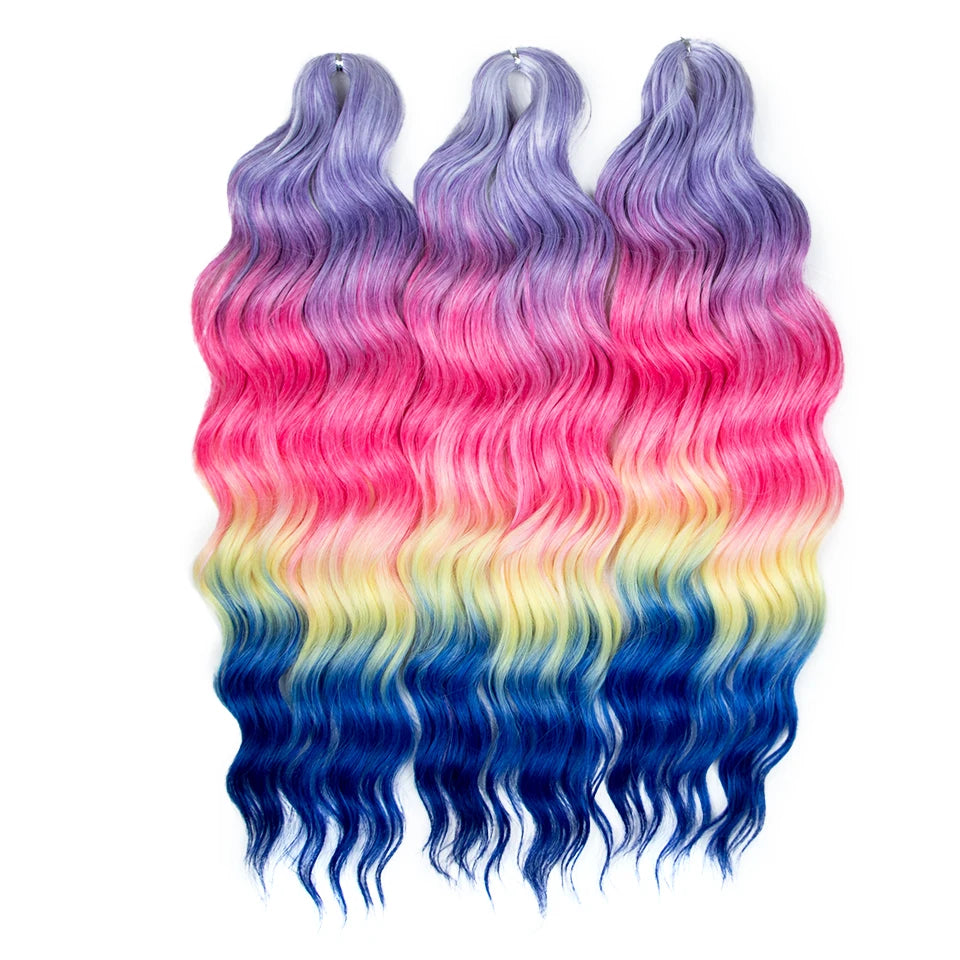 FREEDOM Synthetic Curly Braiding Hair Extensions 24 Inch/60 cm Long Deep Wavy Twist Crochet Braids Hair Ombre Brown Rainbow Hair