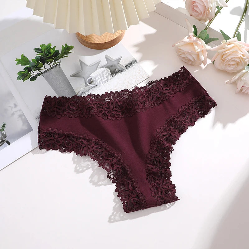 FINETOO 1Pc Sexy Cotton Brazilian Underwear Sexy Lace Panties for Women Female Low Waist Floral Lingerie Briefs Ladies Intimates
