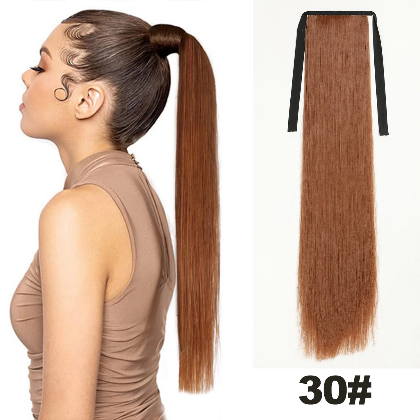 Straight Long Ponytail Extensions 22inch Natural Black Wrap Around Synthetic Hair Piece Pony Tail Hair Hairpieces for Women Girl