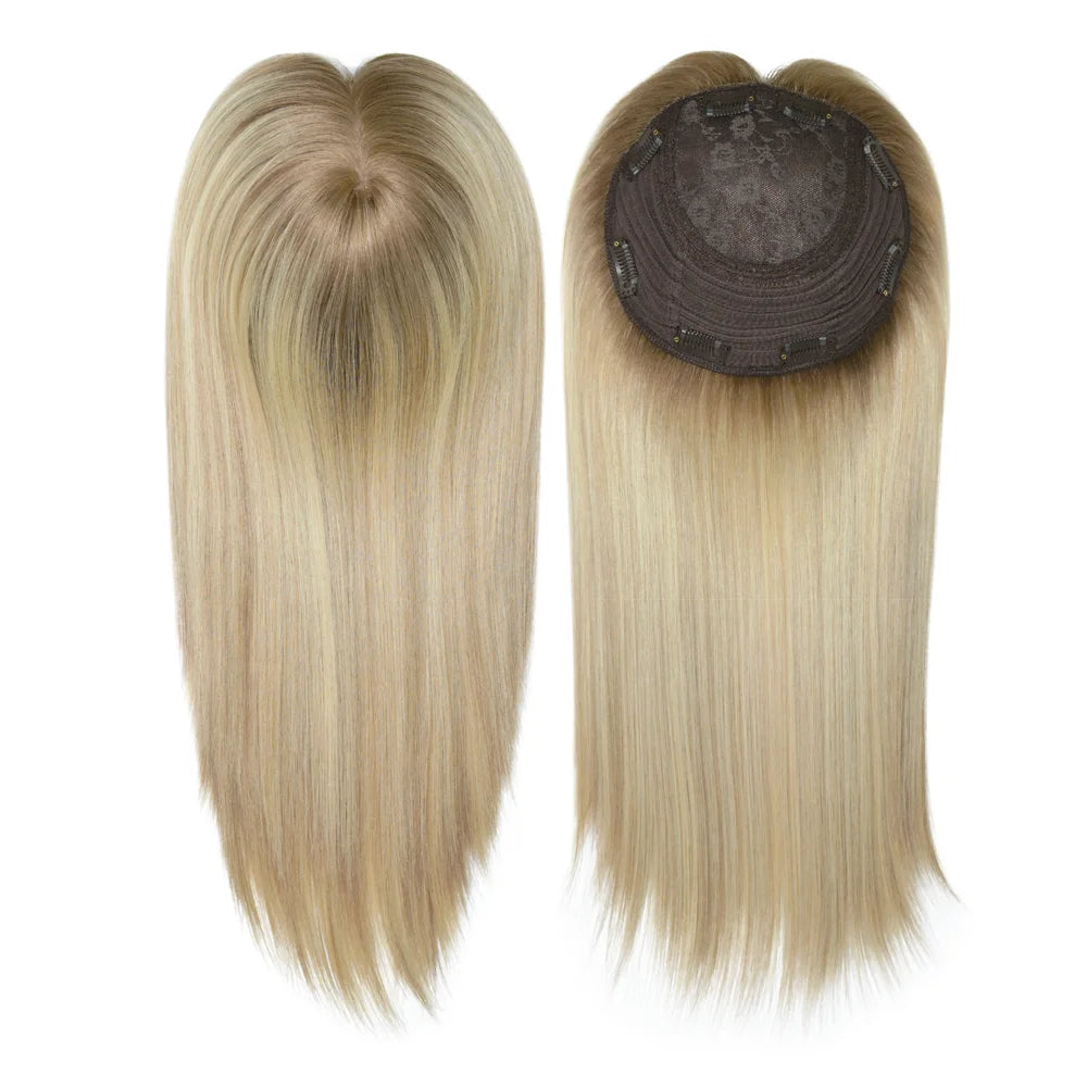 14 Inches Mogolian Cuticle Remy Hair Topper Silky Straight 8x8” Jewish Kosher Human Hairpieces Topper Free Style 120% Density