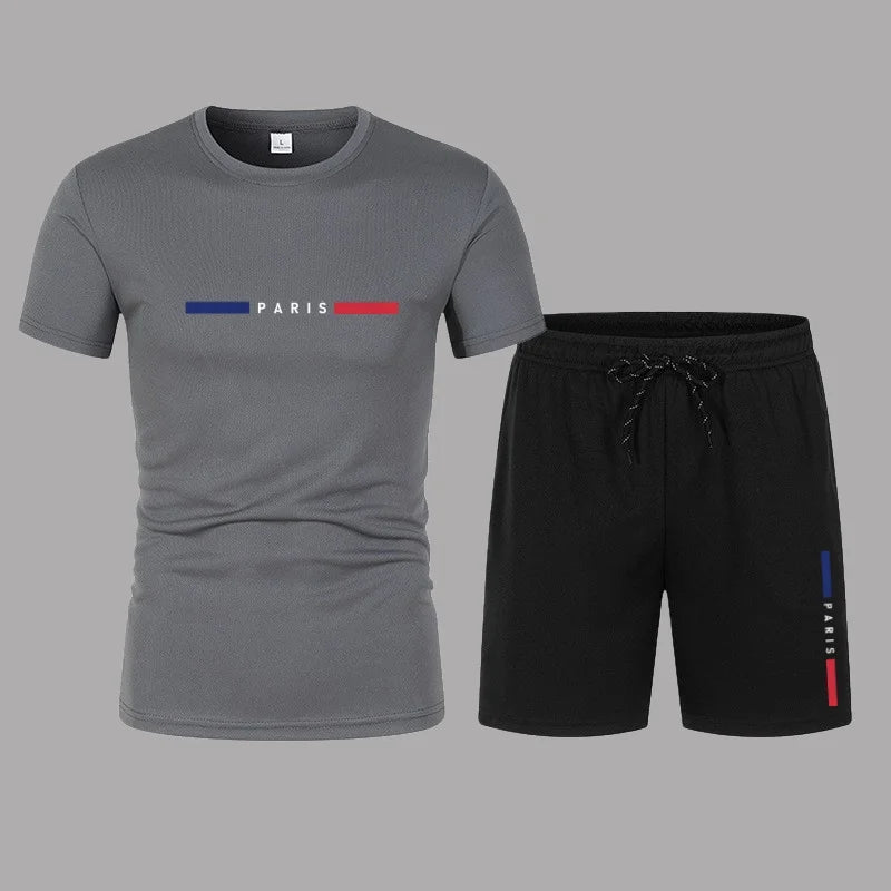 Summer Fashion Trend Leisure Sports Men's Set T-shirt casual sports two-piece set trendy men's short sleeved T-shirt+shorts set