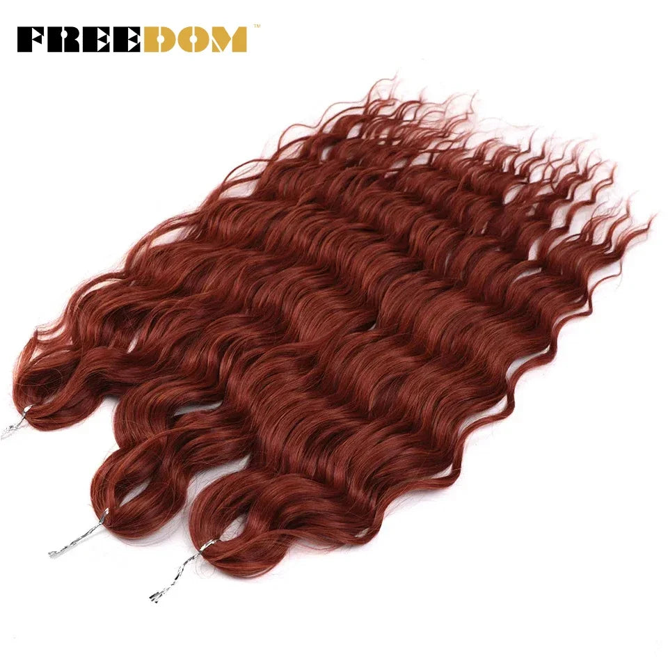 FREEDOM Synthetic Curly Braiding Hair Extensions 24 Inch/60 cm Long Deep Wavy Twist Crochet Braids Hair Ombre Brown Rainbow Hair