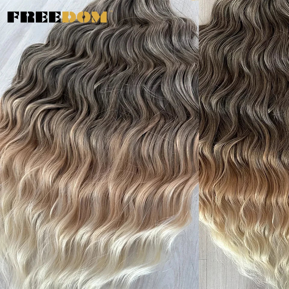 FREEDOM Synthetic Curly Braiding Hair Extensions 24 Inch/60 cm Long Deep Wavy Twist Crochet Braids Hair Ombre Brown Rainbow Hair