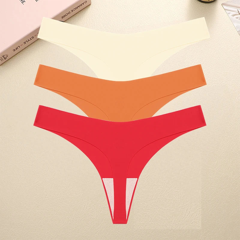 3PCS/SET Sexy G-String Underwear Female T-back Intimates Lingerie Seamless Low Waist Underpants 10 Color Lady Bikini Panty XS-XL