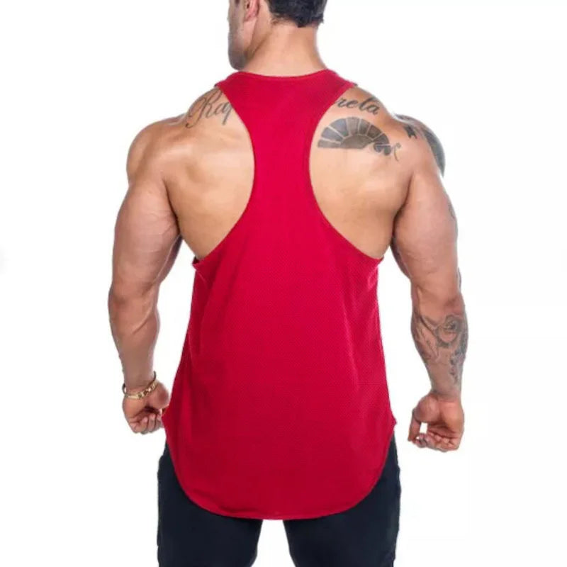 Summer Mesh Mens Fitness Tank Tops Y-back Bodybuilding Sleeveless Vests Mesh Quick Dry Gym Clothing Running Sport Muscle Shirts