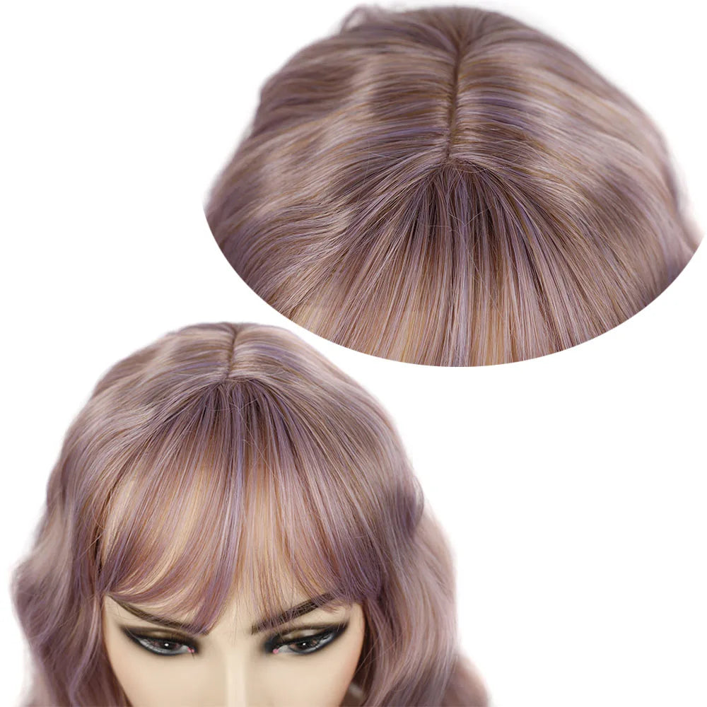 Jeedou 14 Inch Water Wave Bob Wig With Air Bangs Matte Synthetic Short Wavy Wigs For Women Daily Cosplay Colorful Wig