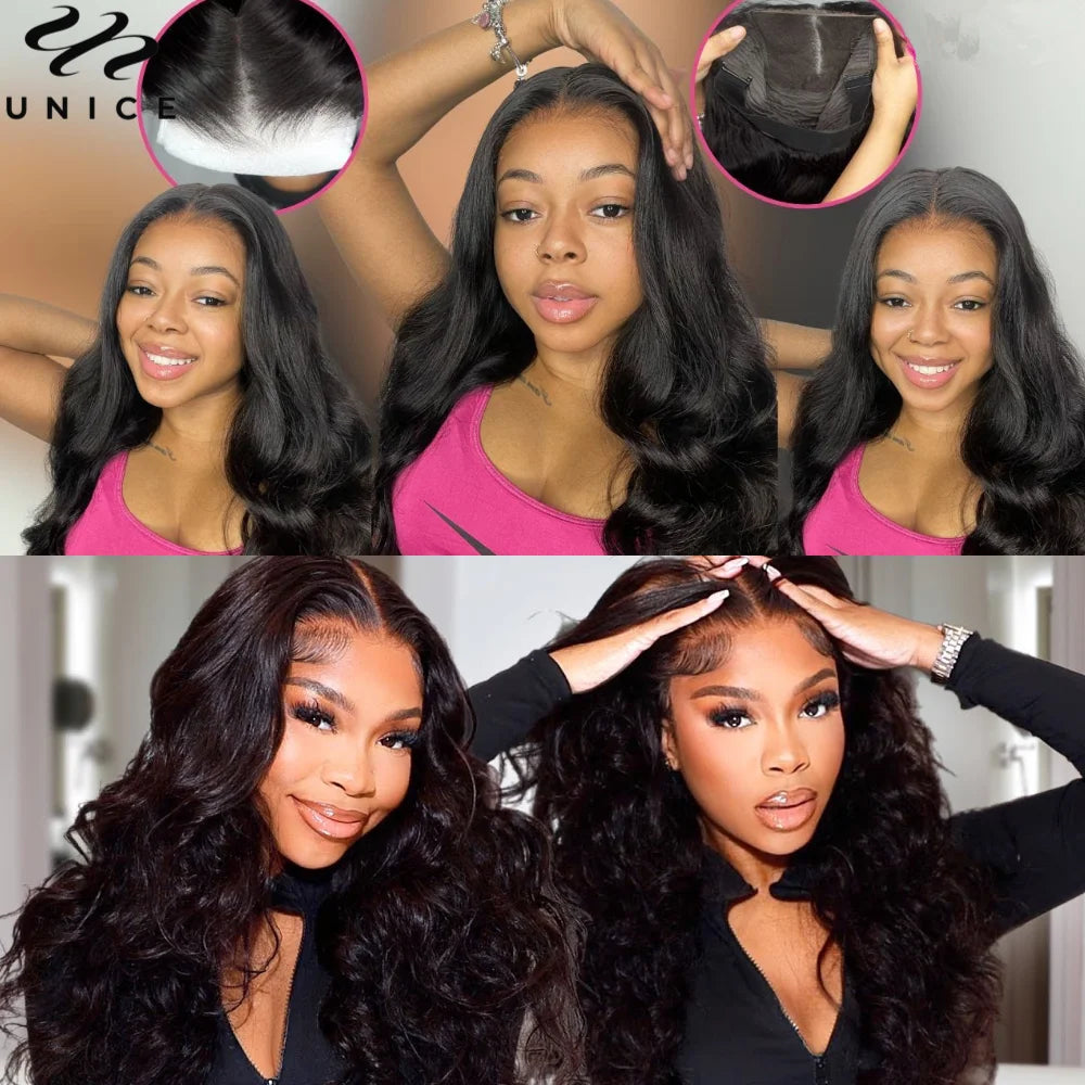 UNice No-Slip Cap 7x5 Lace Glueless Body Wave Human Hair Wigs With Drawstring & Secure Silicone Strips
