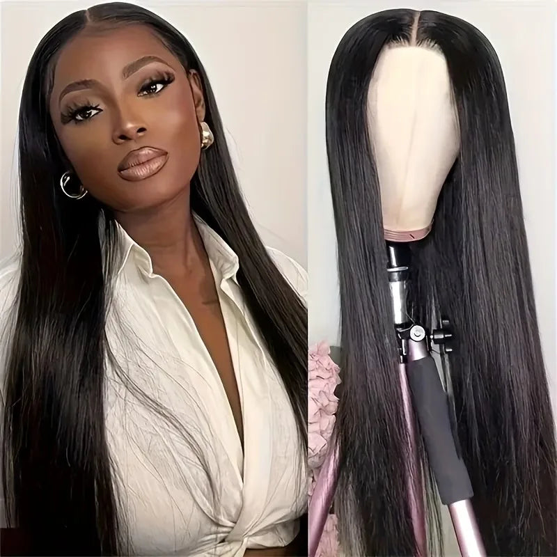 5x5 Natural Color Straight Human Hair Wig Swiss HD Lace Front Straight Wig Three Densities are Avaliable All Fluffy Full Hair Natural Looking Comfortable Pre Plucked Hairline with Baby Hair Easy to Maintain for Everyday and Occasion Use