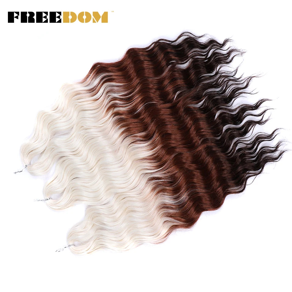 FREEDOM Synthetic Curly Braiding Hair Extensions 24 Inch/60 cm Long Deep Wavy Twist Crochet Braids Hair Ombre Brown Rainbow Hair