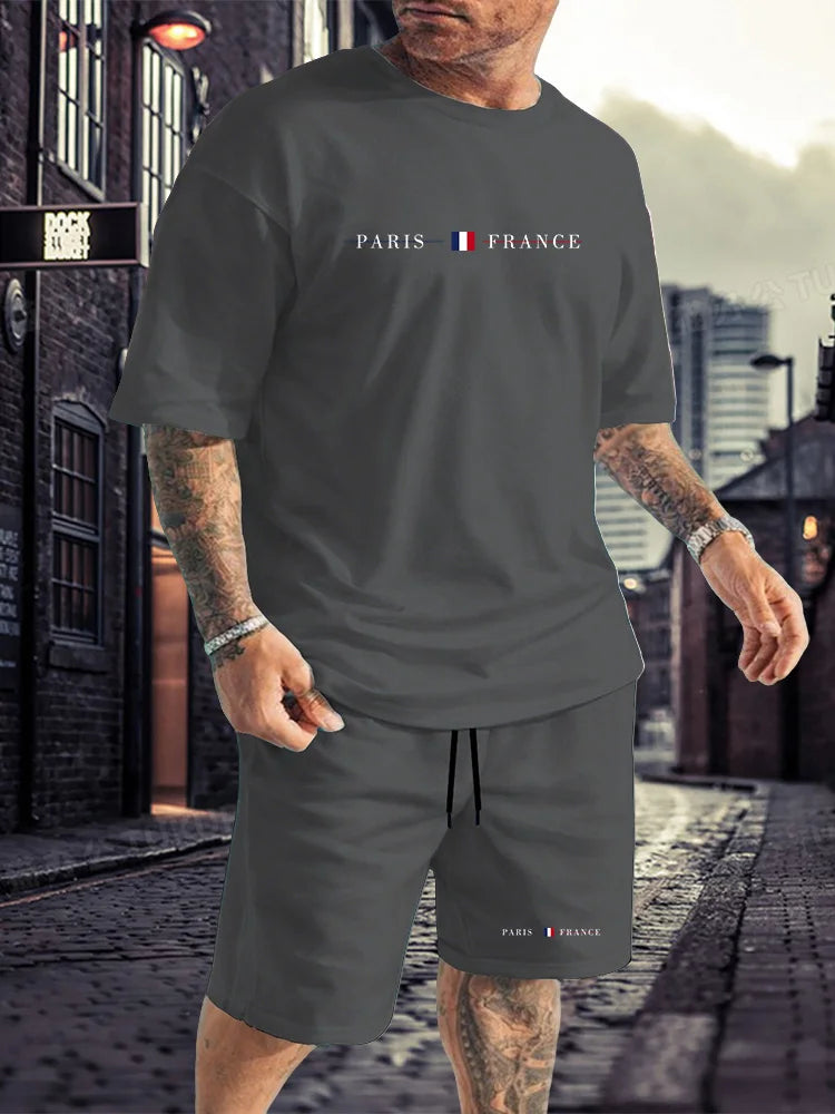 Men's Tracksuit 2 Piece O-neck Short Sleeve Shirt Shorts Set Men's Running Suit Plus Size T Shirts Man Clothing Summer T-shirt