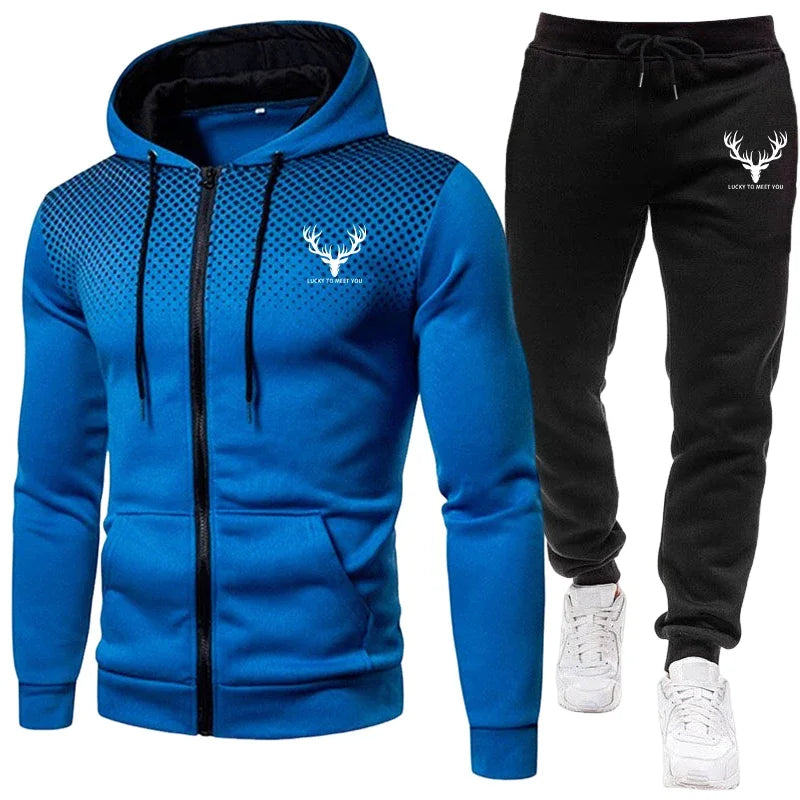 2026 New Arrival Men's Set Zipper Hoodies and Black Sweatpants Autumn Winter Daily Casual Fashion Sportswear Outdoor Jogger Suit