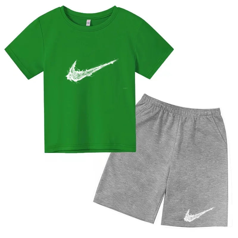 Summer Brand White T-shirt+Shorts Two-piece Set Kids New Clothing Fashion Letter Boy Girl3-13Yrs Sports Short-sleeved Casual Set