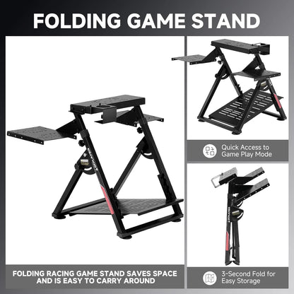 GTPLAYER Flight & Racing Simulator Stand, Foldable Gaming Cockpit Compatible with Logitech, Thrustmaster, PXN Wheels & Flight Joysticks, Black