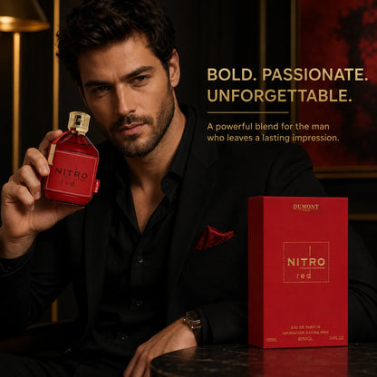 Dumont Nitro Red Pour Homme Eau de Parfum for Men, 3.4 Fl Oz / 100ml, Bold Masculine Fragrance Spray with Red Bottle and Gift Box for Daily Wear, Date Night and Special Occasions