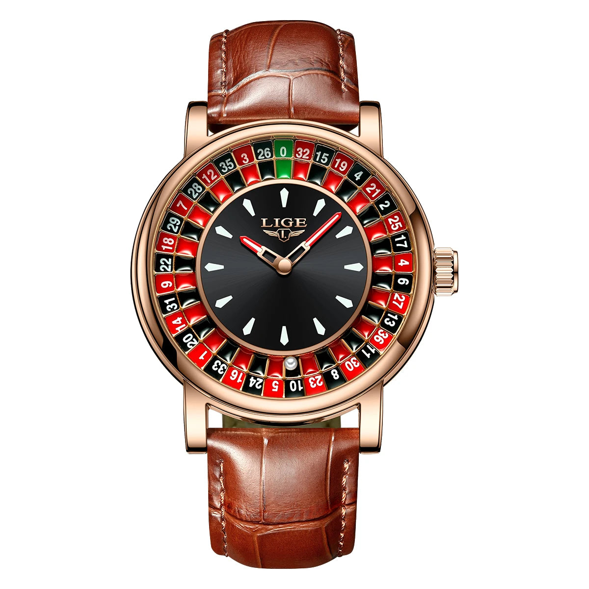 Lige Men's watches Featured Waterproof luminous quartz wristwatch Dial Las Vegas Roulette Table Desk Theme mens watch Reloj+BOX