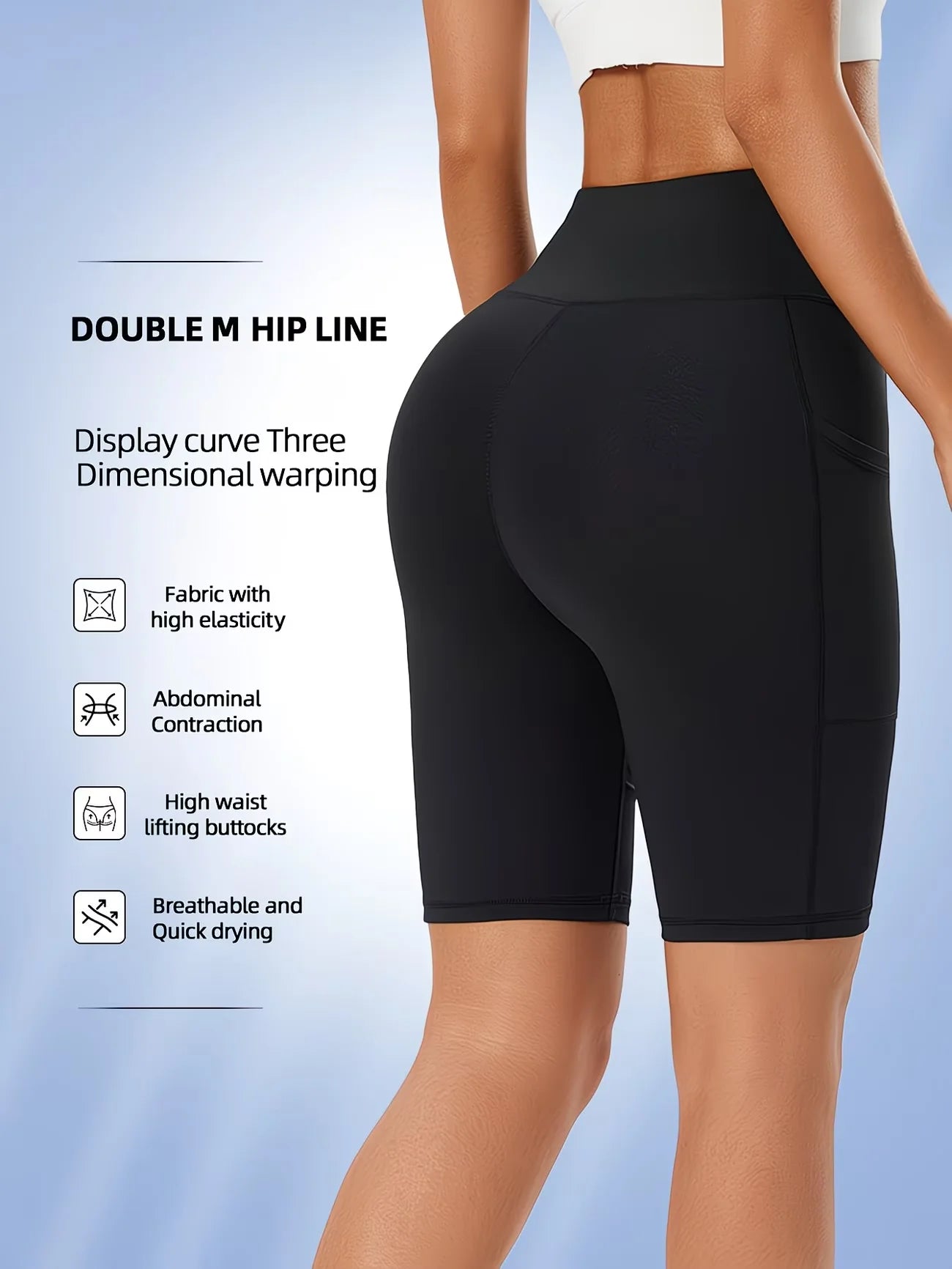 Summer High Waist Sports Shorts With Side Pockets Running Yoga Capris Trousers Fashion Sports Fitness Pants Elastic Leggings
