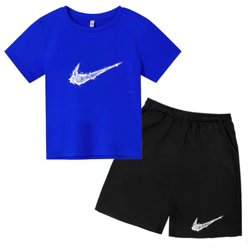 Summer Brand White T-shirt+Shorts Two-piece Set Kids New Clothing Fashion Letter Boy Girl3-13Yrs Sports Short-sleeved Casual Set