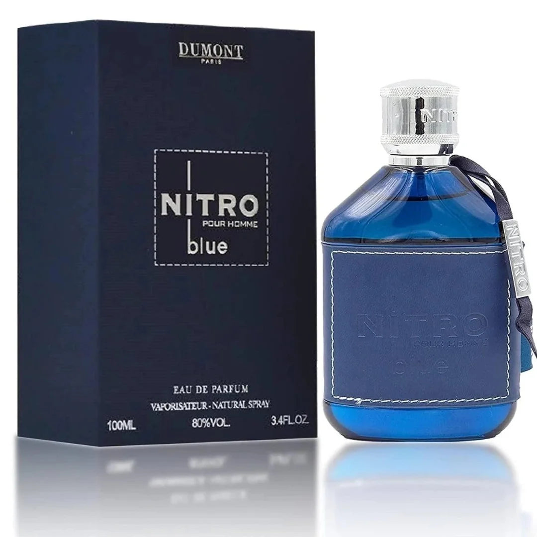 Nitro Blue Dumont Men EDP Perfume 100ml Fresh Marine Citrus Cologne Blue Glass Bottle Silver Cap Luxury Black Gift Box Daily Summer Business Wear