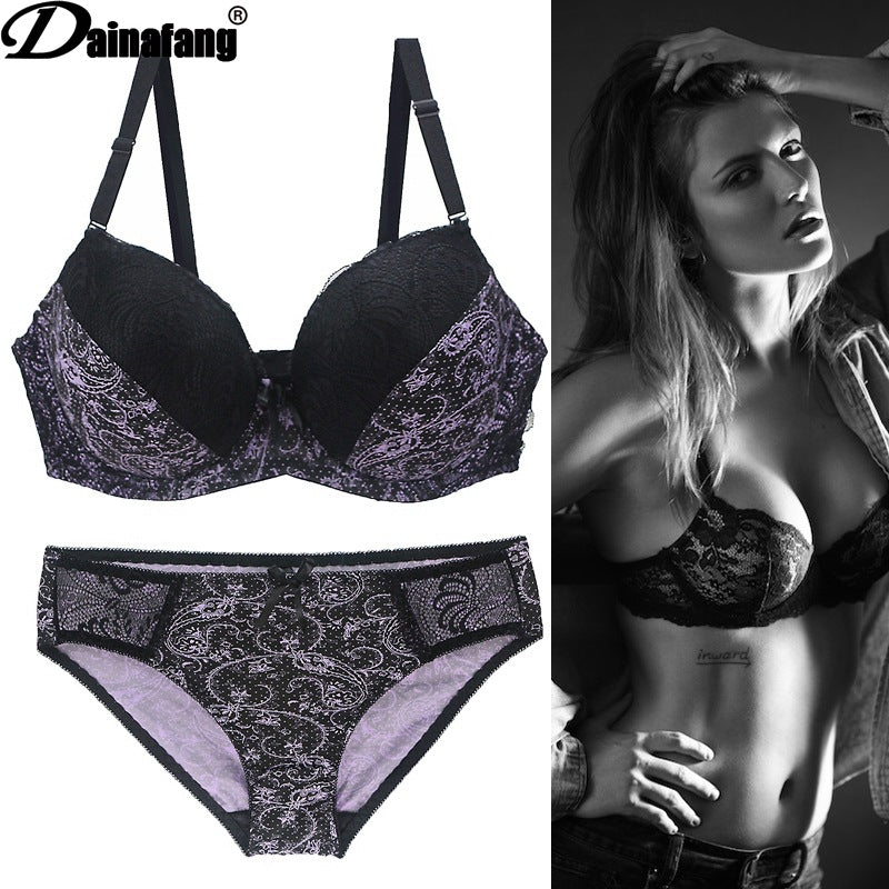 Foreign Trade Large Size Bra Set Printed Lace Intimates Set Dunhuang Amazon Popular Cross-Border Intimates Bra