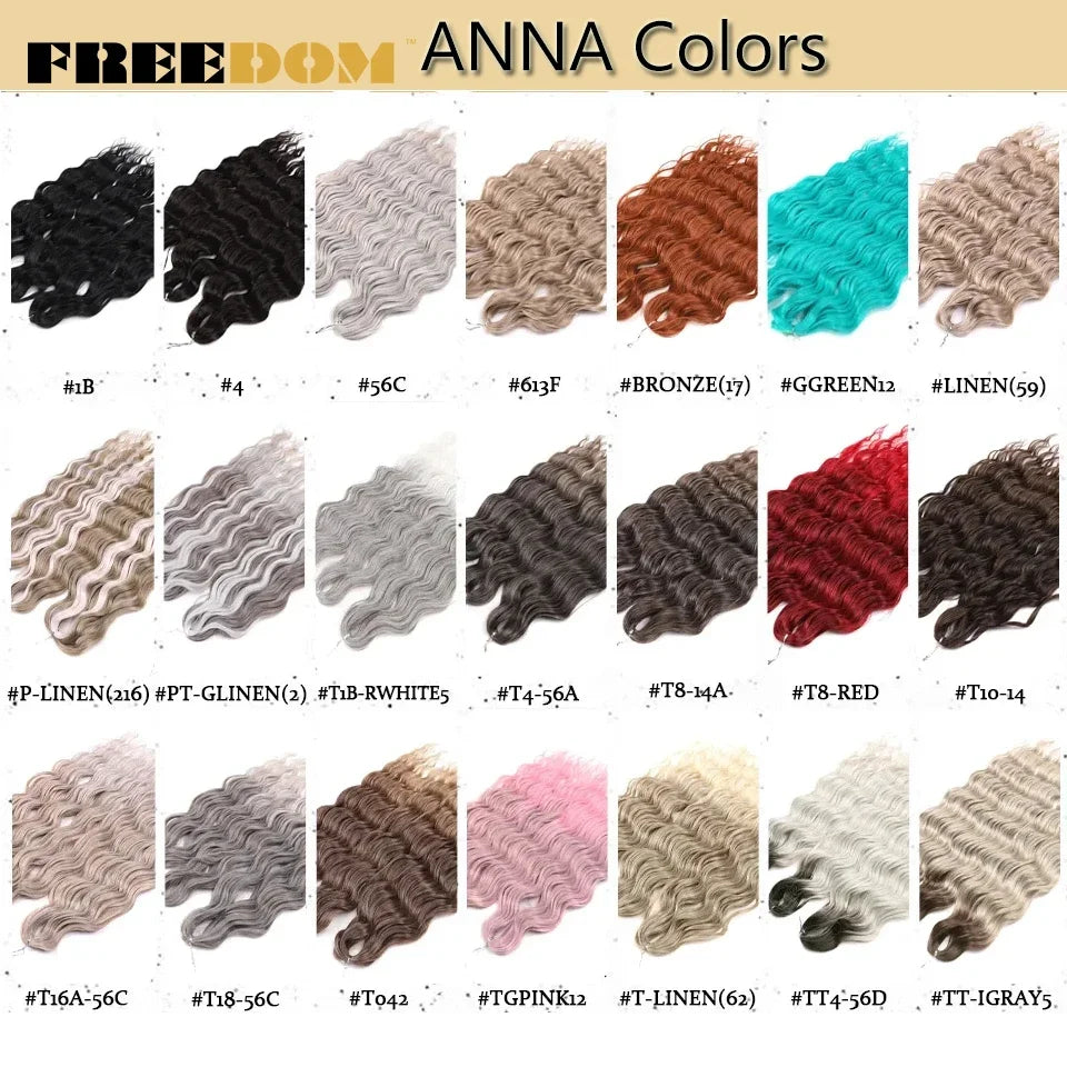 FREEDOM Synthetic Curly Braiding Hair Extensions 24 Inch/60 cm Long Deep Wavy Twist Crochet Braids Hair Ombre Brown Rainbow Hair