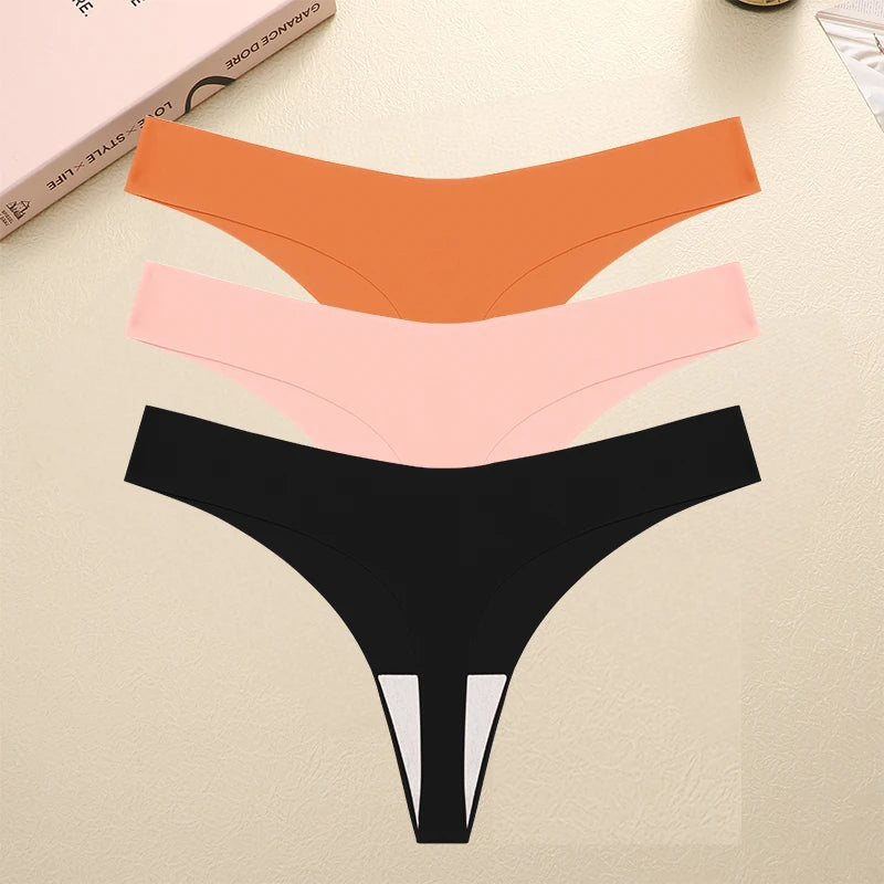 3PCS/SET Sexy G-String Underwear Female T-back Intimates Lingerie Seamless Low Waist Underpants 10 Color Lady Bikini Panty XS-XL