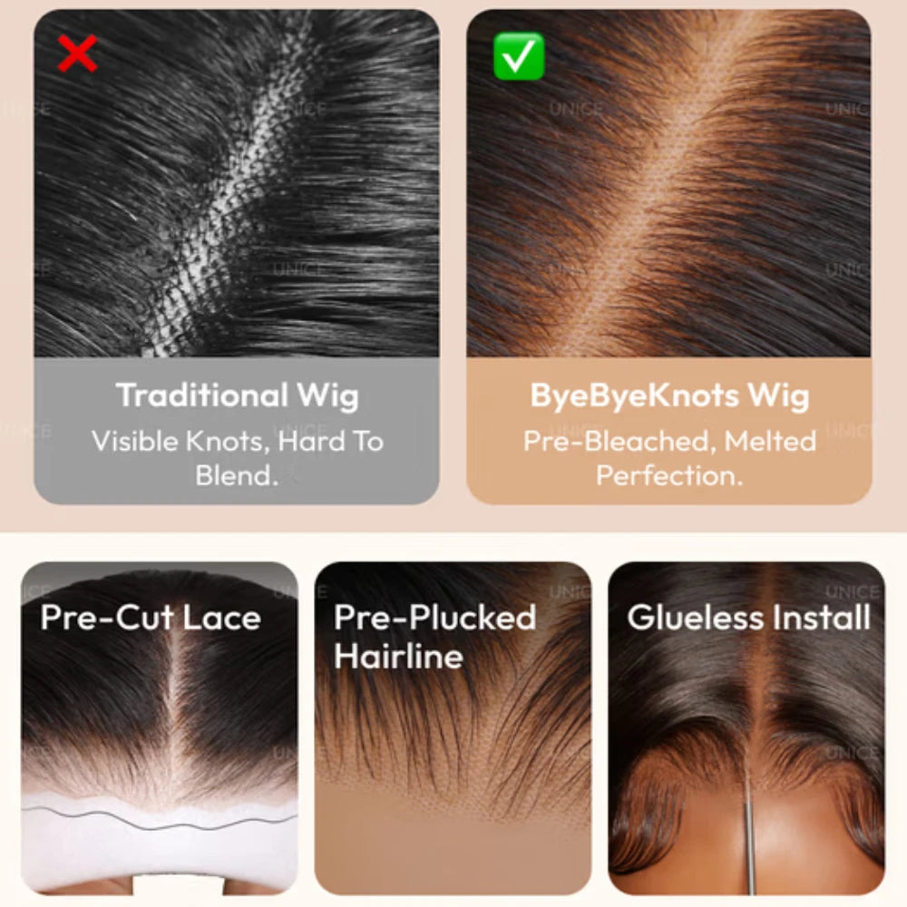 UNice No-Slip Cap 7x5 Lace Glueless Body Wave Human Hair Wigs With Drawstring & Secure Silicone Strips