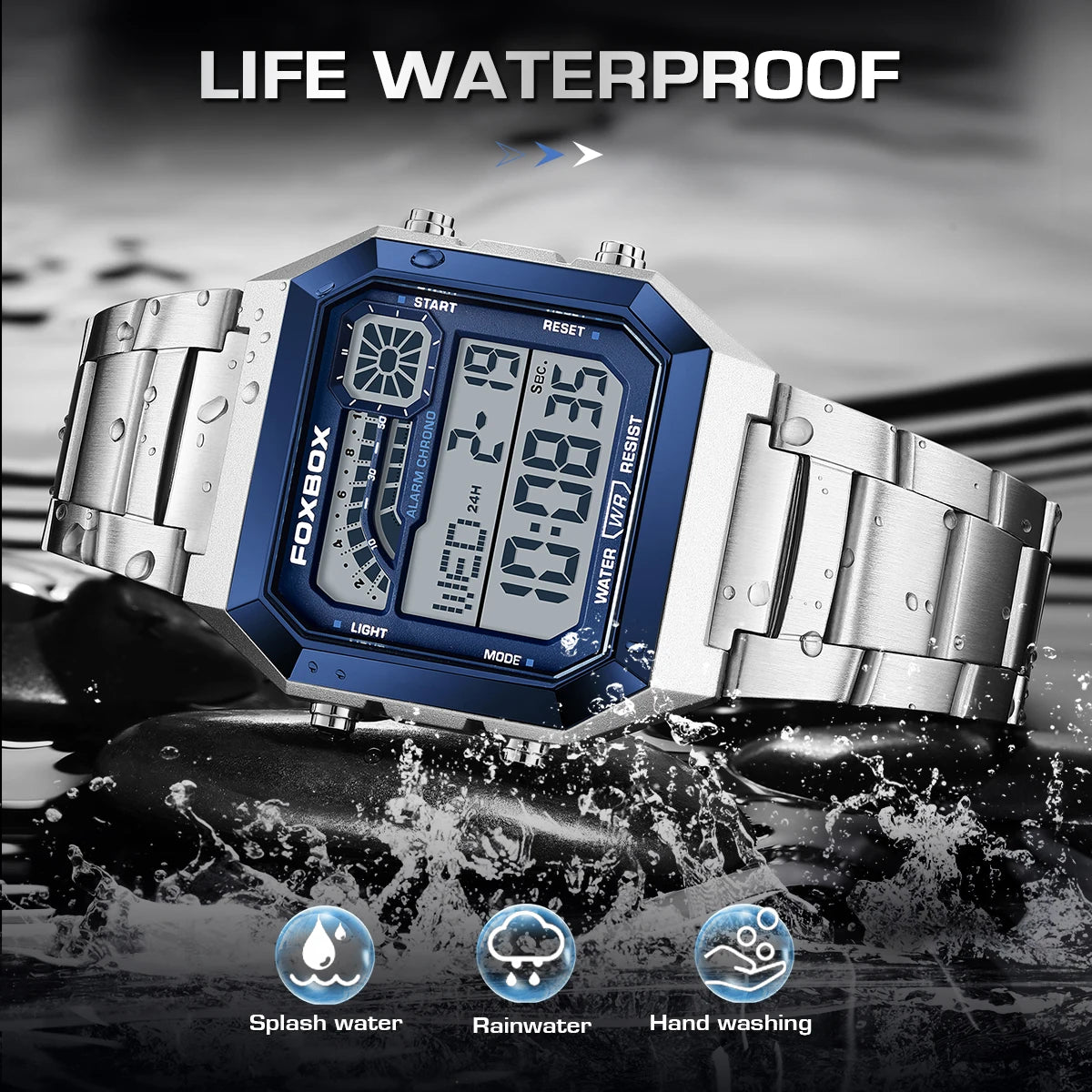 FOXBOX Fashion Luxury Digital Man Watch Casual Sports Date Waterproof Luminous Watches for Men Movement Electronic Watches Male